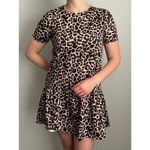 Zara Trafaluc Animal Print Peplum Short Sleeve Mini Dress Women's Small